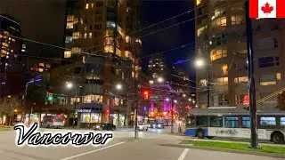 🇨🇦Vancouver Night Walk - Yaletown along Pacific Boulevard to Granville Street  -【4K 60fps】