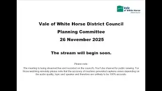 Vale Planning Committee - Wednesday 26 November 2025 7pm