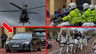 ROYALS LAND AT BUCKINGHAM PALACE WITH HIGH-SECURITY ESCORT (UNCUT)