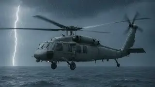 Helicopter Flight Over Ocean with Relaxing Rain Ambience