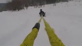 Pulling Sled Behind Snowmobile!