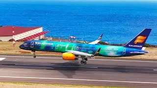 ПОТРЯСАЮЩИЙ ICELANDAIR AURORA BOREALIS BOEING 757 в аэропорту Мадейры