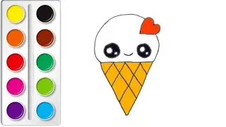 Cute Ice cream drawing, painting for kids, magic fingers art , drawing tutorial, part 1814