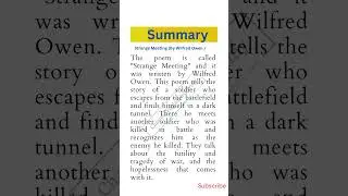 Strange Meeting By Wilfred Owen(Summary) || Class 11 English Poem (ICSE Board)