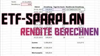 Rendite p.a. f&uuml;r deinen ETF-Sparplan mit Excel berechnen - Tutorial Beispiel #geldanlage