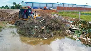Fantastic New Actions.! Land Fill by Skills Dozer SHANTUI Clear Garbage, Trash & Push Soil in Water