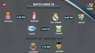 LaLiga Schedule- Match Week 19, 21st January 2017