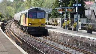 Colas 60026 passing Barrhead station with the Riccarton- Grangemouth empties (24 &lrm;April &lrm;2017).