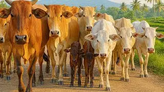 Dozens of cows walk neatly when returning to the pen, Moo sounds, the cows run fast to the pen