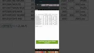 Offset function in excel