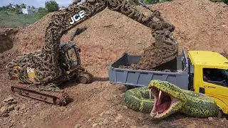 JCB 3DX Breaker with Bucket Loading rock New Truck for New Apartment Underground day night Work