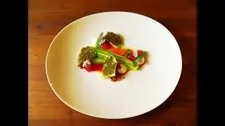 plating techniques/ Anrichtetechniken, young leek - cream cheese - rhubarb, FoodLivePlating