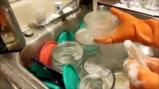 Elbow Long Orange Rubber Gloves and full sink Part I - ASMR