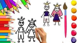 How To Draw cute Romantic couple Drawing, Painting & Coloring For Kids and Toddlers_ Child Art 🐋🌈🎨