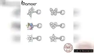 Bamoer 925 Sterling Silver Brilliant Star Earrings for Women Tiny Butterfly Stud Earrings Snowflake