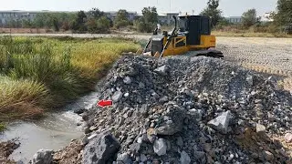 Starting Project Dozer DH17C3 PRO Skill For Building The Water Using Stone For Fill Landfill Pushing