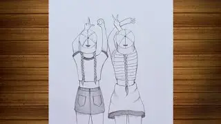 How to draw two girls best friend step by step|pencil sketch for beginners|bff drawing|friendship 