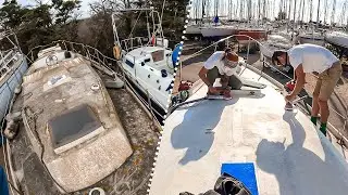 &euro;1 Sailboat. 16 HOURS of Sanding NON STOP | SAILING SEABIRD Ep. 44