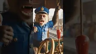 Monkey Driving a Train! 🚂 Calling All Passengers!​#MonkeyDriver #FunnyMonkey #TrainVideo #ViralMonke