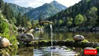 Tranquil Bamboo Fountain by the Lake | Soothing Nature Sounds