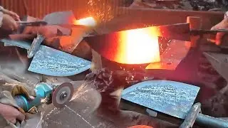 Blacksmith Skill making a new metal knife by Power hammer blacksmithing