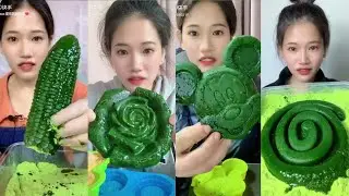 🧊🌱💚CRUNCHY!!! STICKY AND MELTING GREEN TEA ICE💚🌱🧊 || #crunchyice #iceeating #asmr #mukbangice