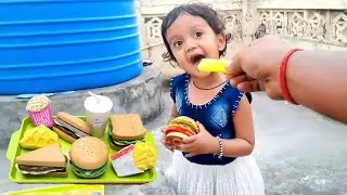 बच्चों का किचन खेल 🍔 खिलौने वाला बर्गर फ्राइज | Learning Fun Video |