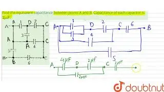 Find the equivalent capacitance between points A and B. Capacitance of each capacitor is 2muF. |...