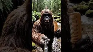 Bigfoot Grooms Himself by a Crystal Stream