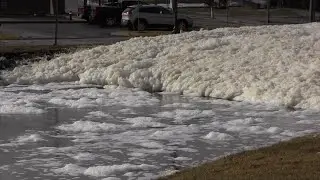Foam wall rolls into Hartford streets after rain and melting snow creates runoff
