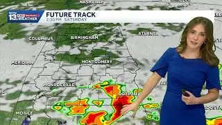 Storms develop along Alabama's Gulf Coast Saturday, with a warming trend ahead next week.