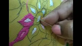 Beautiful Hand Embroidery Neck Design using Long and Short Stitch | Floral Neck Embroidery