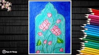 Lotus painting With Pencil Colour 🪷 || Lotus Pichwai Painting || Pichwai Painting 