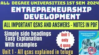 Entrepreneurship Development imp qsn & Ans #degree1stsem notes pdf available #entrepreneurship #exam