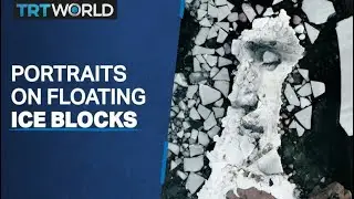 Artist paints portraits on giant floating blocks of ice