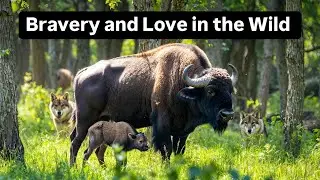 Wild Buffalo Protecting Her Calf from Wolves in Texas Wildlife Park#texaswildlifepark #wildlifevideo