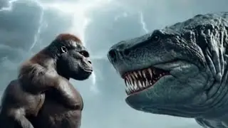 Gorilla 🦍 vs Shark 🦈 who's win the battle? Lets see #animalsfight #1v1 