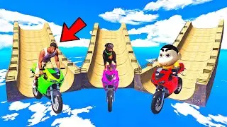 FRANKLIN TRIED IMPOSSIBLE 3 WAY PRIZE MEGA RAMP PARKOUR CHALLENGE BY CARS & BIKES IN GTA 5