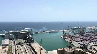 Вид на порт Барселоны с горы Монжуик | Vista del puerto de Barcelona desde Montjuic