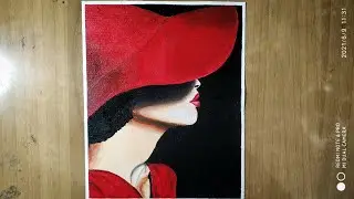 Lady in Red Hat Acrylic Painting || a Girl Hiding Under a Hat || How to Paint a Lady with Hat