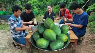 Buy sweet crunchy mango from the market - Happy and yummy crunchy mango eating with spicy chili salt
