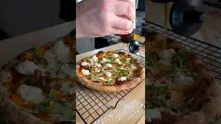Fresh mozz, pancetta, ricotta, basil, hot honey #pizza