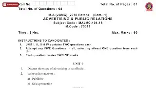 MA JAMC 1ST SEM ADVERTISING AND PUBLIC RELATIONS MAY 2019 | PTU