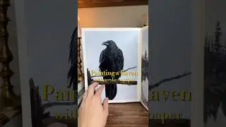 Painting a Raven with Acrylic on Paper🐦&zwj;⬛🎨 #raven #acrylicpainting #sketchbook #shorts