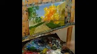 Autumn landscape - oil painting process #shorts