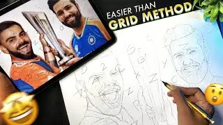 Easiest Outline Drawing Technique EVER 🔥 // Virat & Rohit t20 worldcup special Drawing