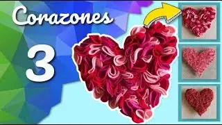 🧶hilo, fieltro y Mecate❤️💕3 corazones para decorar  💕14 de febrero