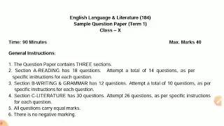 Cbse sample paper official class 10 english term 1 2021