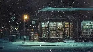 Snowfall in Cozy Winter Town - Peaceful Street Ambience with Warm Jazz Music for Relaxation