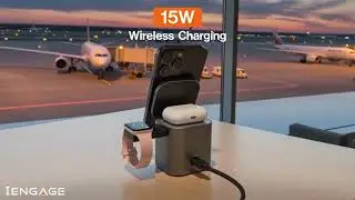 iENGAGE | 6-In-1 Desktop Wireless Charger W/ Usb Ports And Retractalbecable (80W) | English